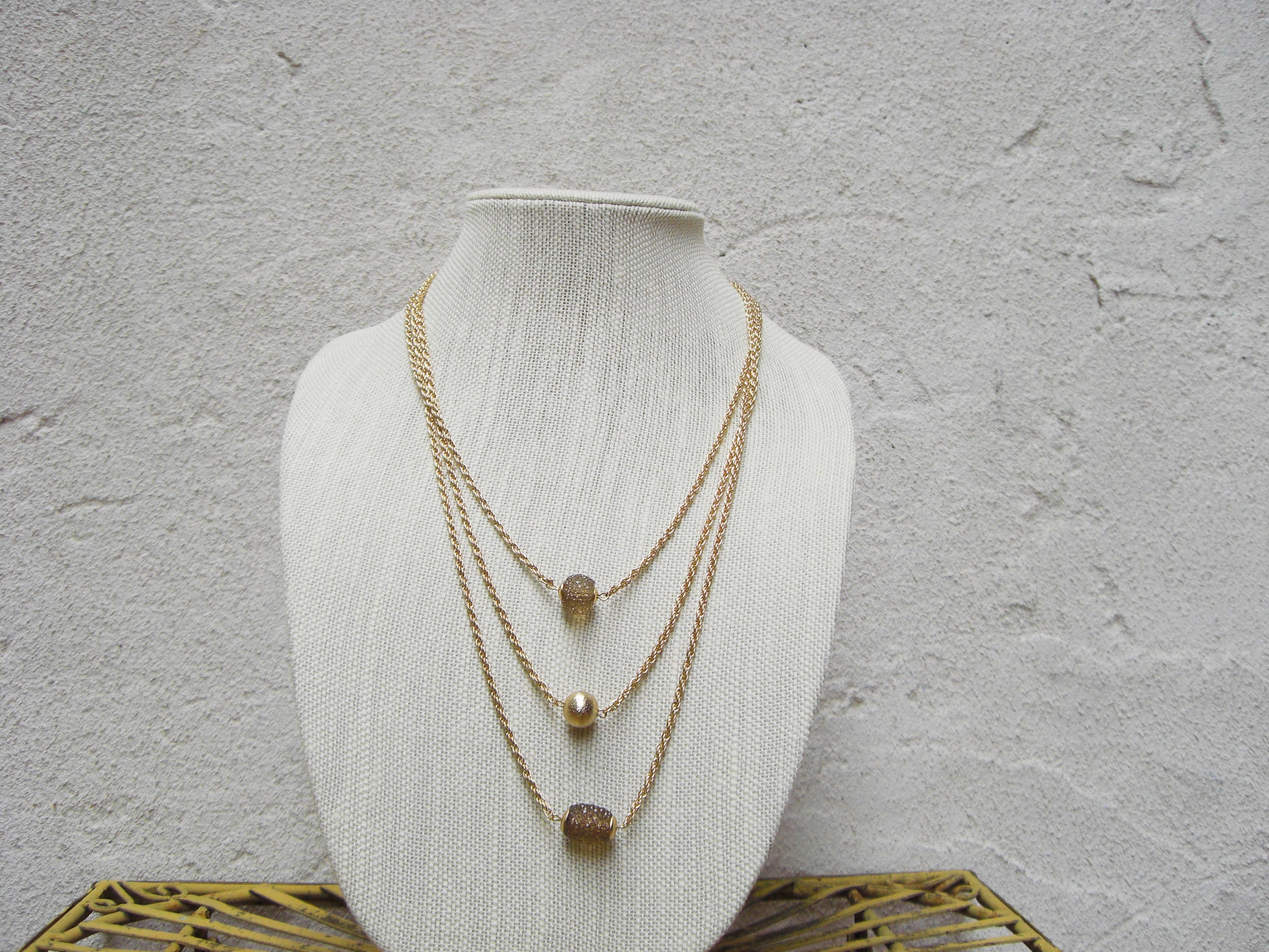 Three Tier Gold Chain Necklace With 