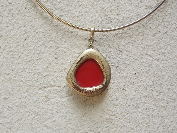 Modern Red Stone Pendant Necklace, Asymmetrical, … - image 8