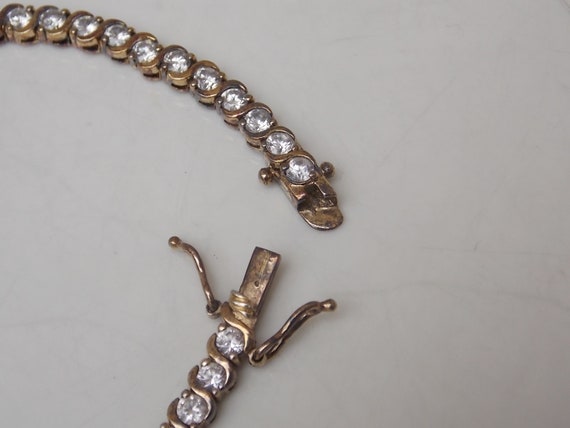 Classic Tennis Bracelet, Gold Tone 925 Silver Bra… - image 4