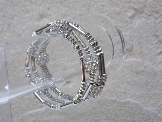 Silver Rhinestone Wire Wrap Sparkly Bracelet - image 1