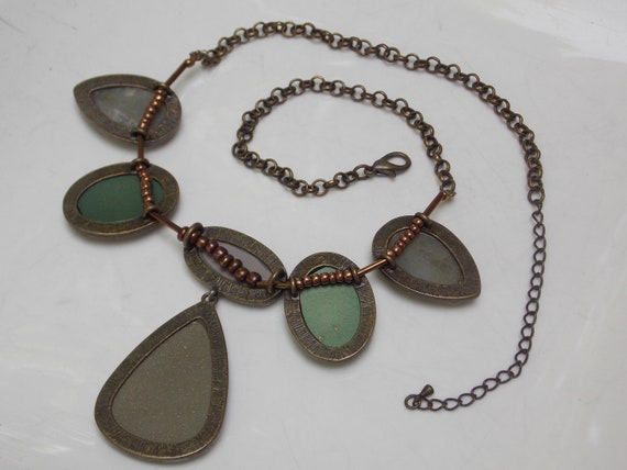 Green River Stone Teardrop Pendant Statement Neck… - image 6