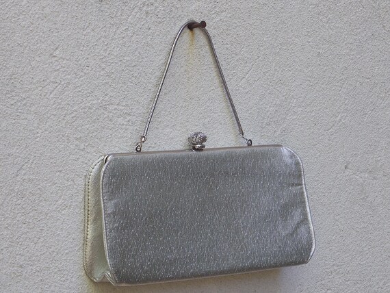 Vintage Silver Handbag Clutch Purse, Optional Cha… - image 2