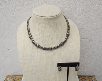 Heavy Sterling Silver Braided Rope Chain with Hoop Earrings, Mexican Handcraft, 9.25 Silver 100+grams