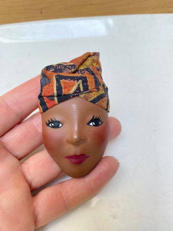 Ceramic Female Face Brooch Pin with Headress, Afr… - image 3