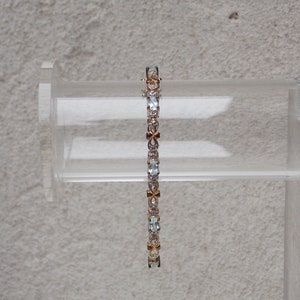 Gold Tone 925 Silver Tennis Bracelet with Aquamarine and Pave Diamond Chips