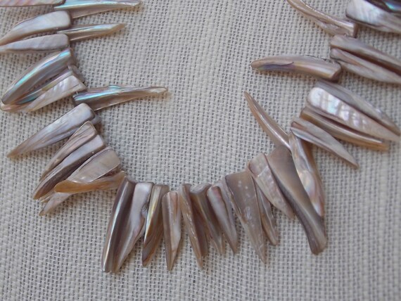 Dramatic Long Mother of Pearl Teeth Necklace, She… - image 3