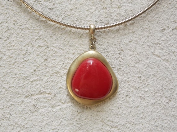 Modern Red Stone Pendant Necklace, Asymmetrical, … - image 7