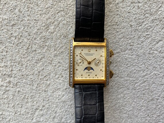Very Large Square Anne Klein Diamond Gold Watch, … - image 3