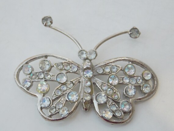 Silver Rhinestone Butterfly Pin, Vintage, All Proc