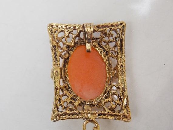 Vintage Faux Carnelian Cameo Pendant with Tassel,… - image 5