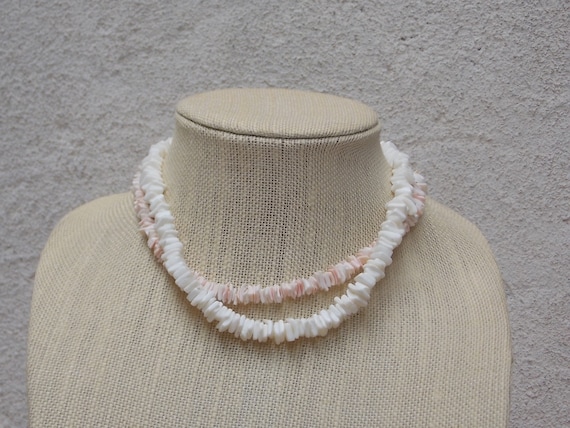 Pair Vintage Shell Piece Necklaces, White and Pin… - image 1