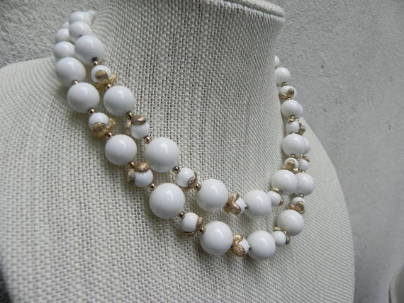 Monet White Two Tier Necklace with Gold Accents, … - image 4