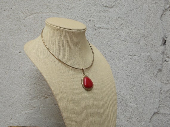 Modern Red Stone Pendant Necklace, Asymmetrical, … - image 3