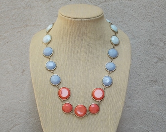 Long Orange Gray White Modern Circle Necklace