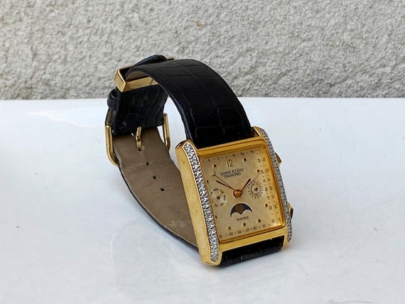 Very Large Square Anne Klein Diamond Gold Watch, … - image 2