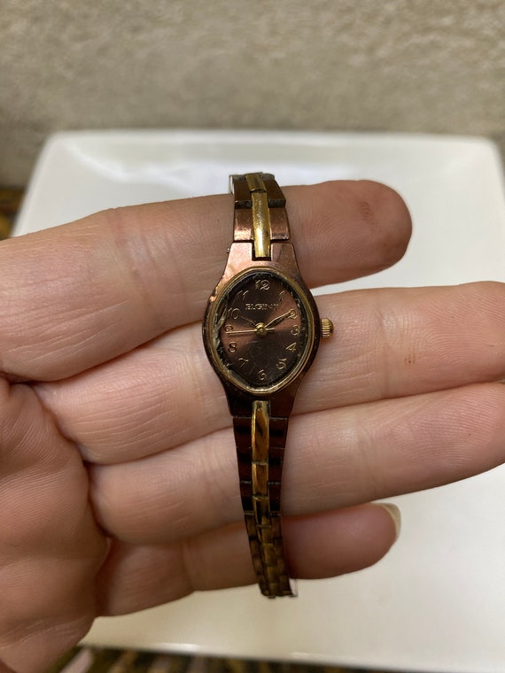 Ladies Oval Elgin Wristwatch, Copper Gold Metal B… - image 2