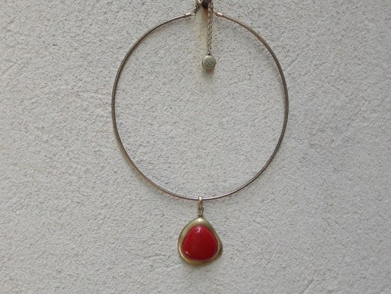 Modern Red Stone Pendant Necklace, Asymmetrical, … - image 2