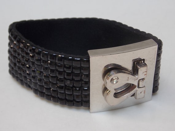 Black Silver Heart Bracelet, Interlocking Clasp, … - image 1