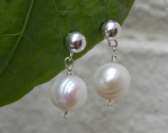 Freshwater Pearl Swarovski Crystal Earrings with Sterling Silver Posts