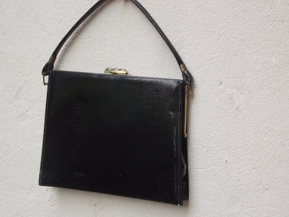Vintage Faux Patton Leather Brown Black Handbag S… - image 2