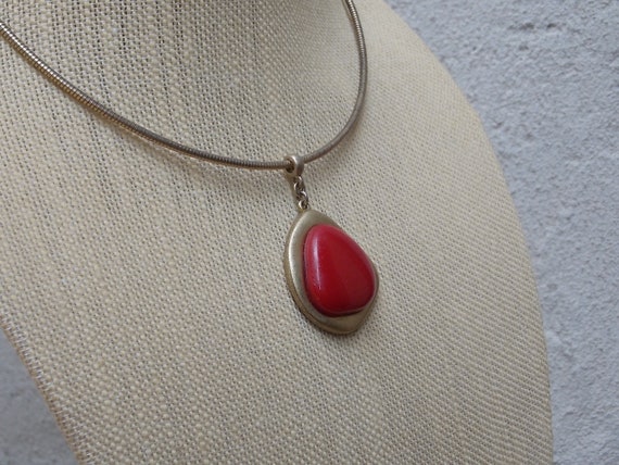 Modern Red Stone Pendant Necklace, Asymmetrical, … - image 5