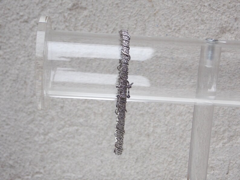 White Gold Tone Jeweled Tennis Bracelet 925 Silver