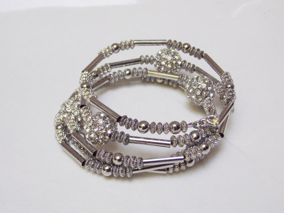 Silver Rhinestone Wire Wrap Sparkly Bracelet - image 5