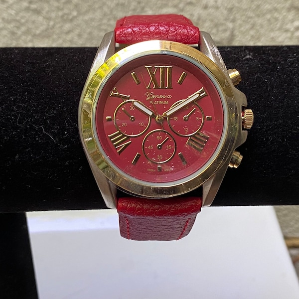 Large Ladies Red WristWatch, Geneva Platinum, Never Been Worn, New Battery