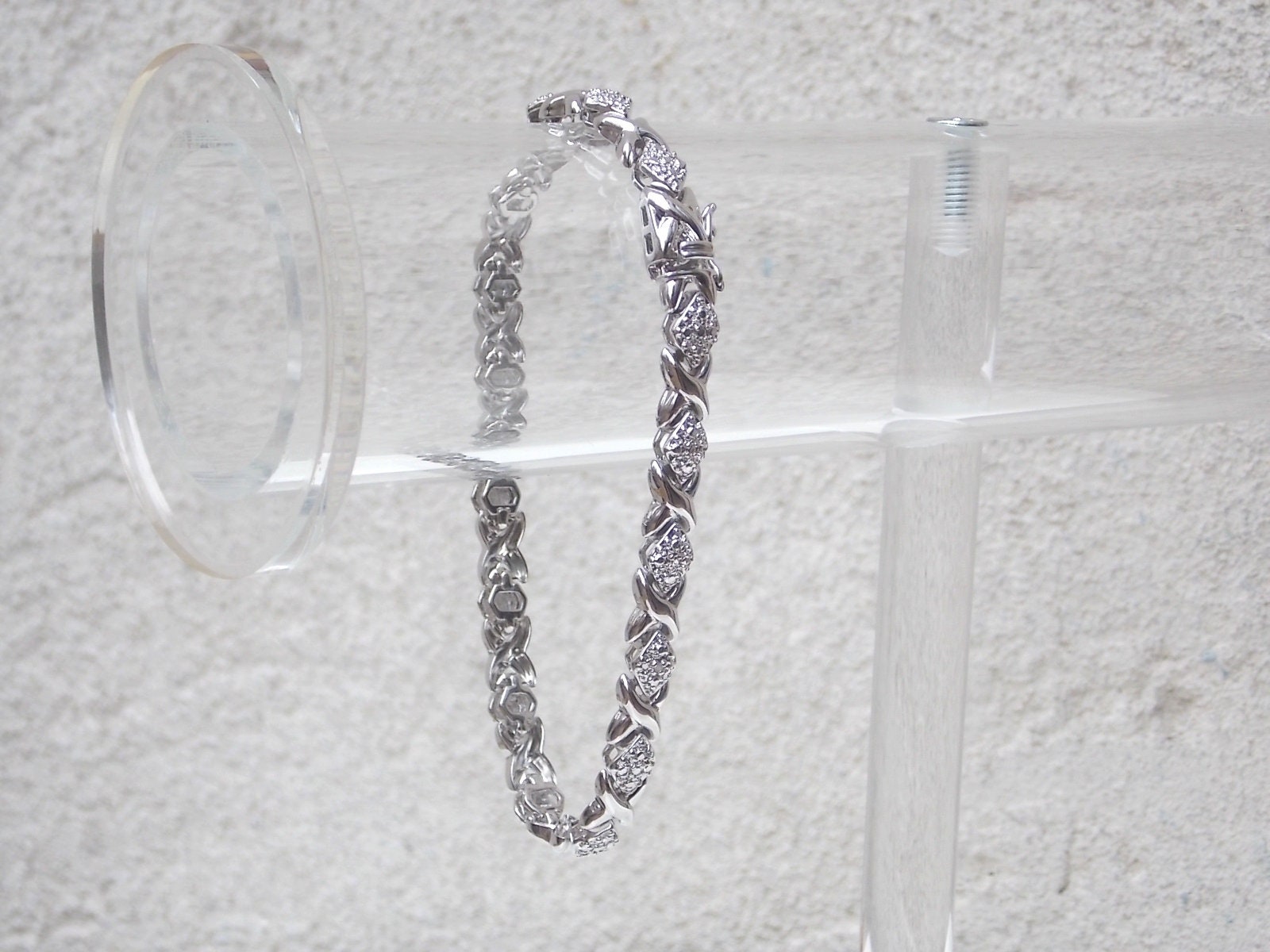 White Gold Tone Jeweled Tennis Bracelet 925 Silver