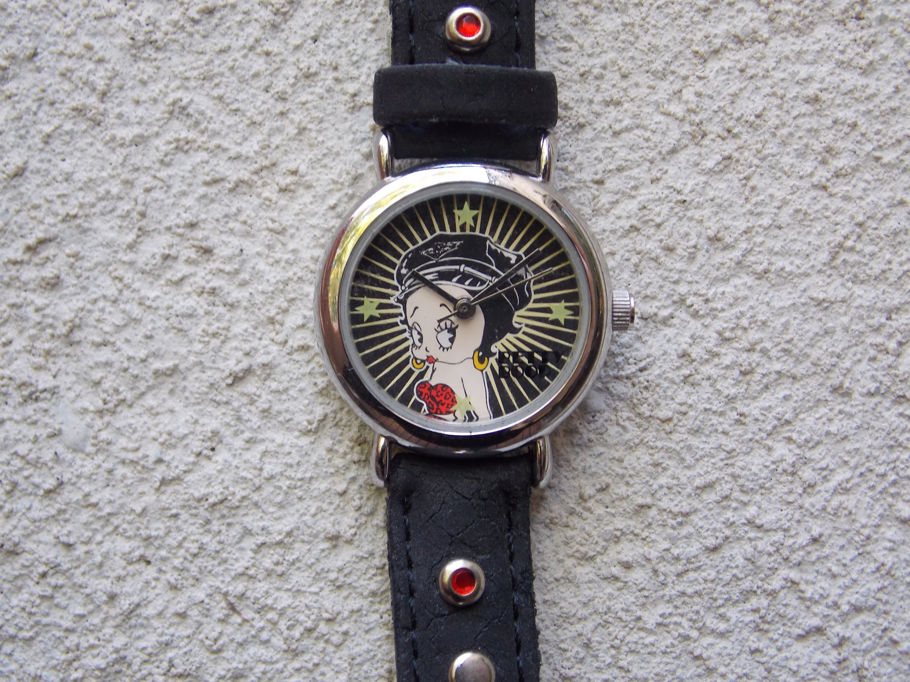 Betty Boop Wrist Watch by Valdawn Leather Band Black and Red