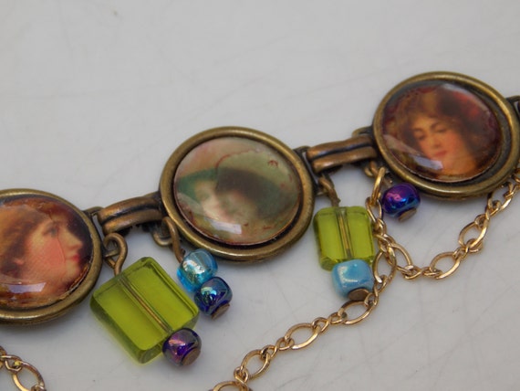Victorian Ladies Vintage Charm Bracelet with Gree… - image 5