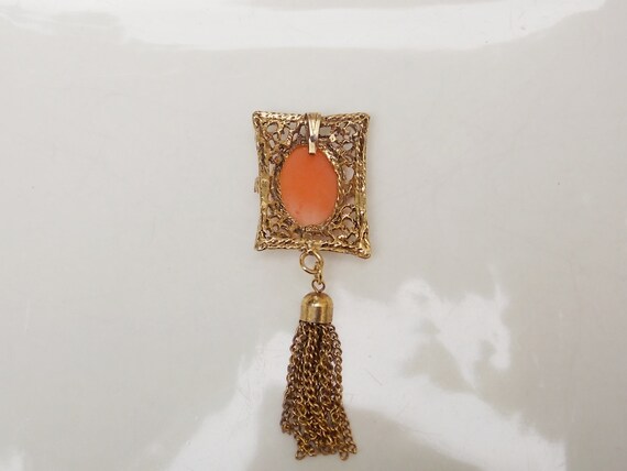 Vintage Faux Carnelian Cameo Pendant with Tassel,… - image 4