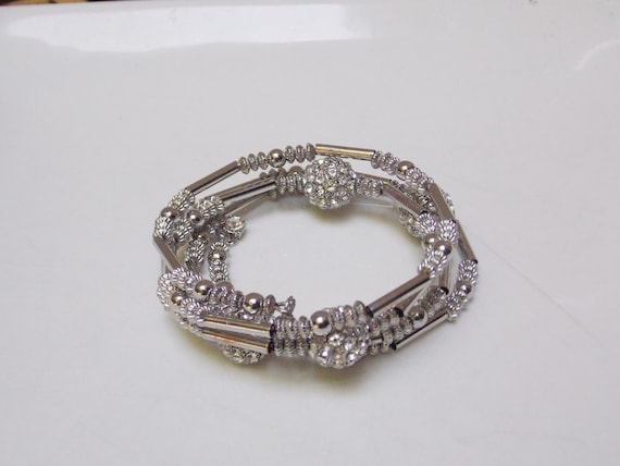 Silver Rhinestone Wire Wrap Sparkly Bracelet - image 4