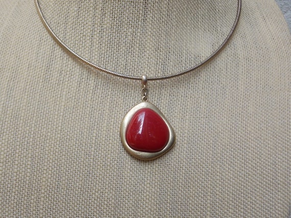 Modern Red Stone Pendant Necklace, Asymmetrical, … - image 6