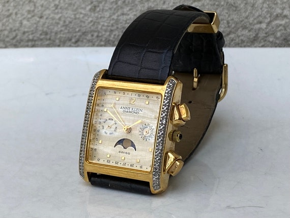 Very Large Square Anne Klein Diamond Gold Watch, … - image 1