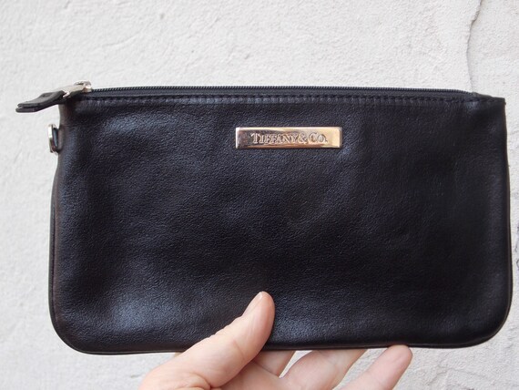 Tiffany & Co Flat Black Leather Zipper Pouch - image 1