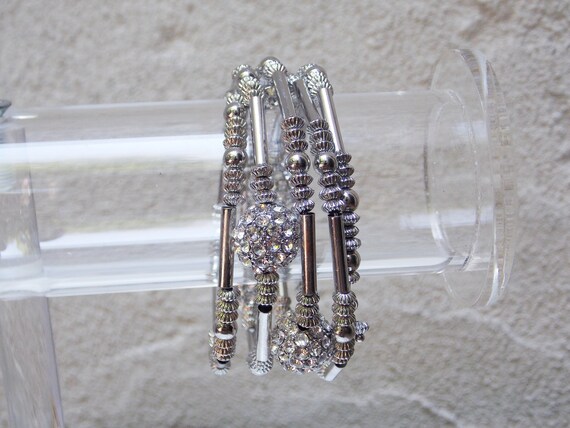 Silver Rhinestone Wire Wrap Sparkly Bracelet - image 2
