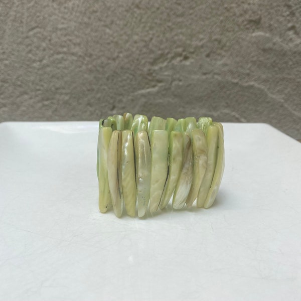 Wide Mother of Pearl Stretch Bracelet, Pale Green