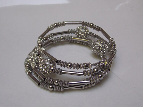 Silver Rhinestone Wire Wrap Sparkly Bracelet - image 6