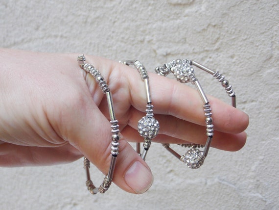 Silver Rhinestone Wire Wrap Sparkly Bracelet - image 7