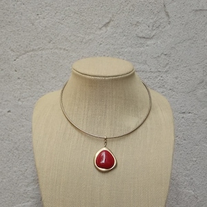 Modern Red Stone Pendant Necklace, Asymmetrical, Simple Yet Striking