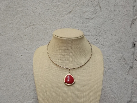 Modern Red Stone Pendant Necklace, Asymmetrical, … - image 1