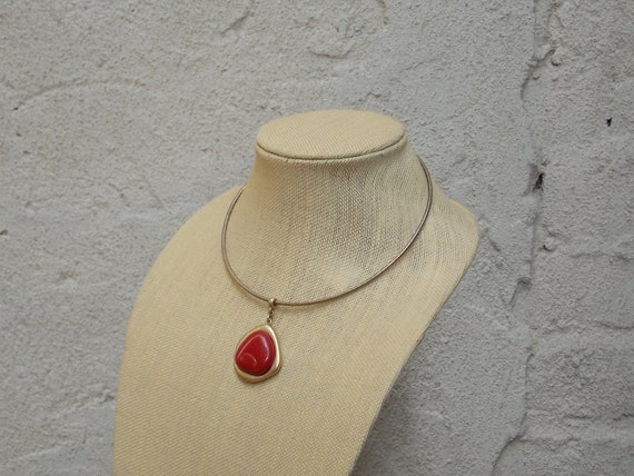 Modern Red Stone Pendant Necklace, Asymmetrical, … - image 4