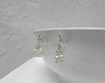 Real Pearl Czech Crystal Drop Earrings, 925 Sterling Silver Lever Back, Matching Necklace Available