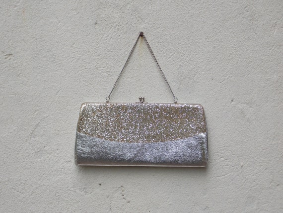 Vintage Silver Handbag Purse Clutch with Optional… - image 1