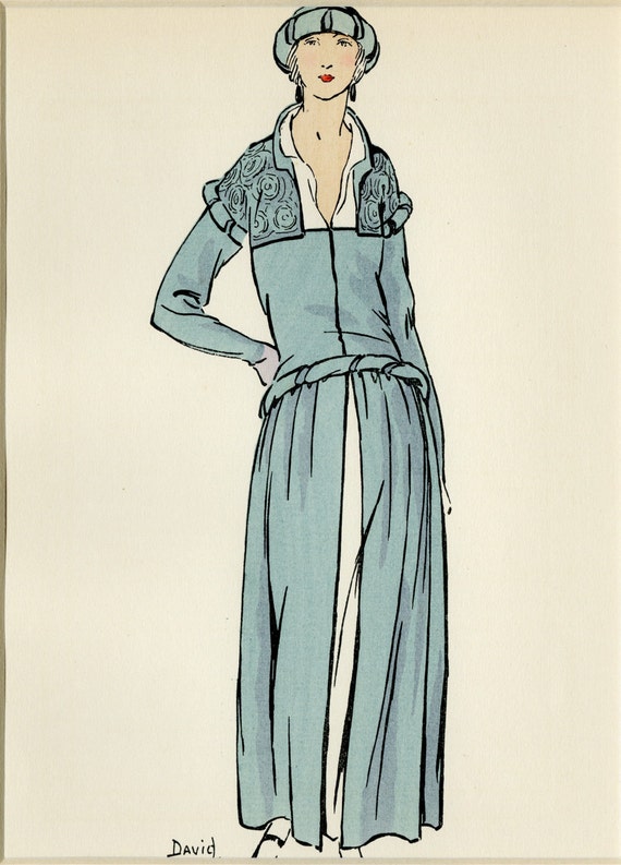 Gazette Du Bon Ton Antique Print C 1920 French Fashion Decor Matted 10x12 - 