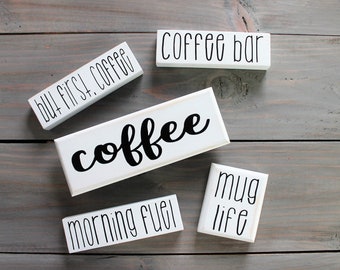 Coffee bar sign set Wood sign bundle. Farmhouse decor mini Mini tiered tray signs