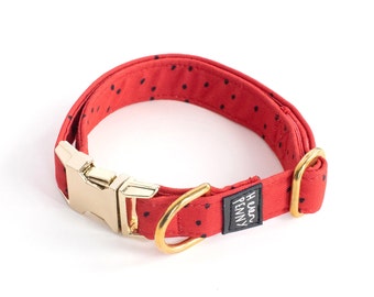 Watermelon red dog collar • coral with gold brass fittings