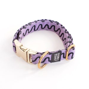 Lilac purple dog collar • graphic print • quality gold brass buckle