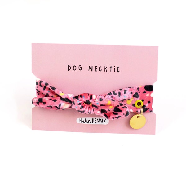 Comfortable house collar for dogs • pink terrazzo necktie bandana • ID tags